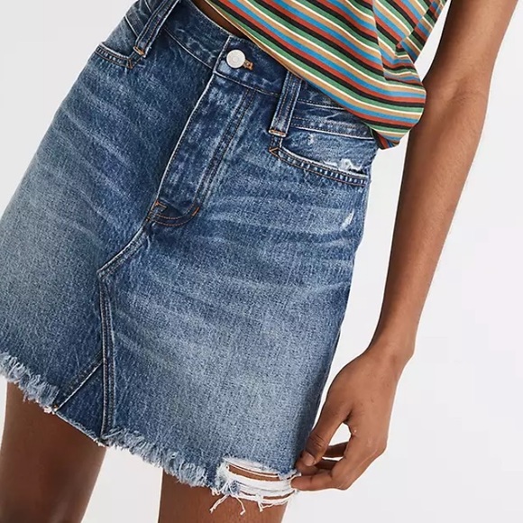 NWOT Madewell Rigid Denim Straight Mini Skirt: Destructed Edition Size 30 - Picture 3 of 13